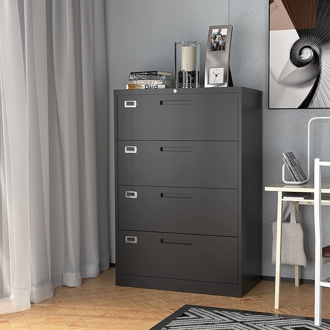 Fesbos Lateral File Cabinet with Lock, 4 Drawer Large Metal Filing Cabinet,Home Office Lockable Storage Cabinet for Hanging Files Letter/Legal/F4/A4 Size-Assembly Required