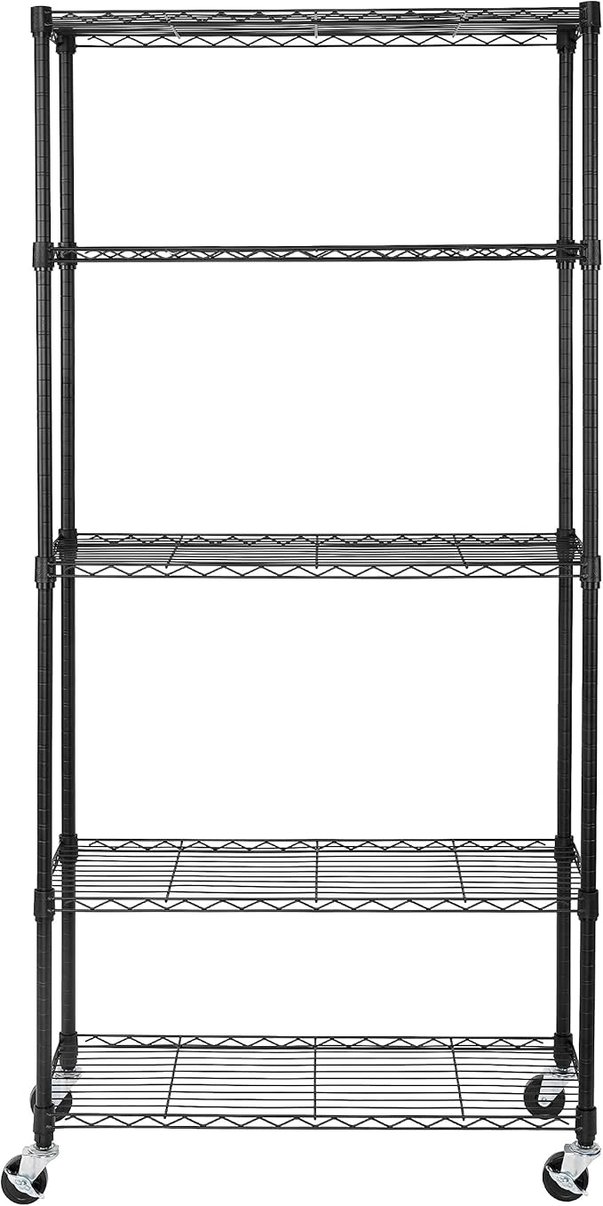 Seville Classics UltraDurable Heavy Duty NSF Solid Steel Wire Rack Storage Unit, Organizer for Garage, Warehouse, Office, Restaurant, Classroom, Kitchen, Black, 5-Tier Shelving, 36" W x 14" D