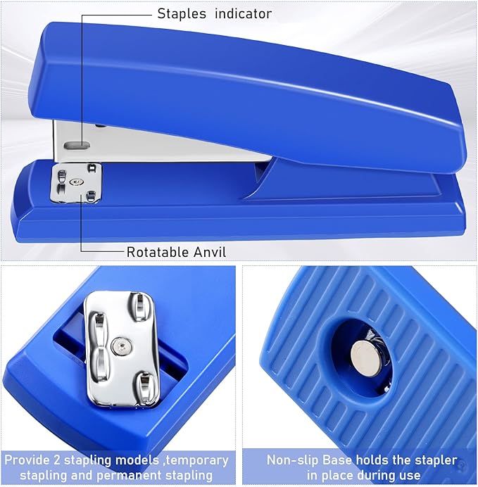 Marspark 10 Pieces Stapler for Desk Staplers Bulk with 6000 Staples Office Stapler 25 Sheet Capacity Staplers Pack for School Office (Black, Blue, White)