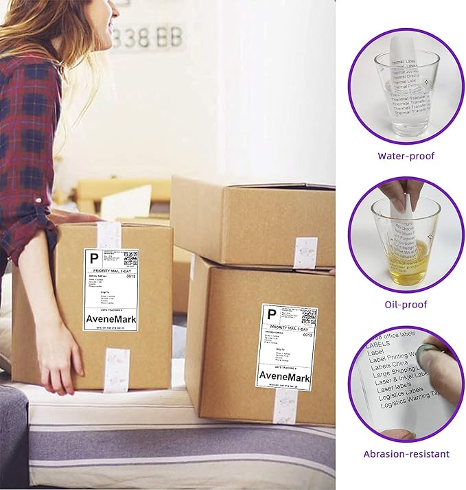 AveneMark 8 Stacks 4000 Labels 4" x 6" Fanfold Direct Thermal Labels, Postage Shipping Labels Paper with Perforated, Strong Adhesive Label for Zebra, Rollo, MUNBYN Thermal Printer,500 Labels per Stack