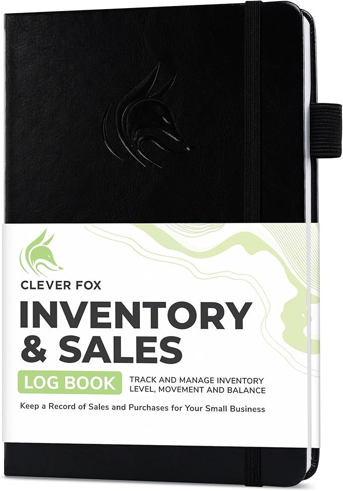 Clever Fox Inventory & Sales Log Book for Small Business – Inventory Ledger Book, Inventory Notebook, Order Tracker Book for Purchases, Sales & Reorders – Undated, Hardcover, A5, Black