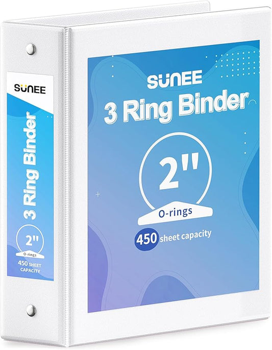 SUNEE 3 Ring Binder 2 Inch 1 Pack, Clear View Binder Three Ring PVC-Free (Fit 8.5x11 Inches) for School or Office Supplies, White