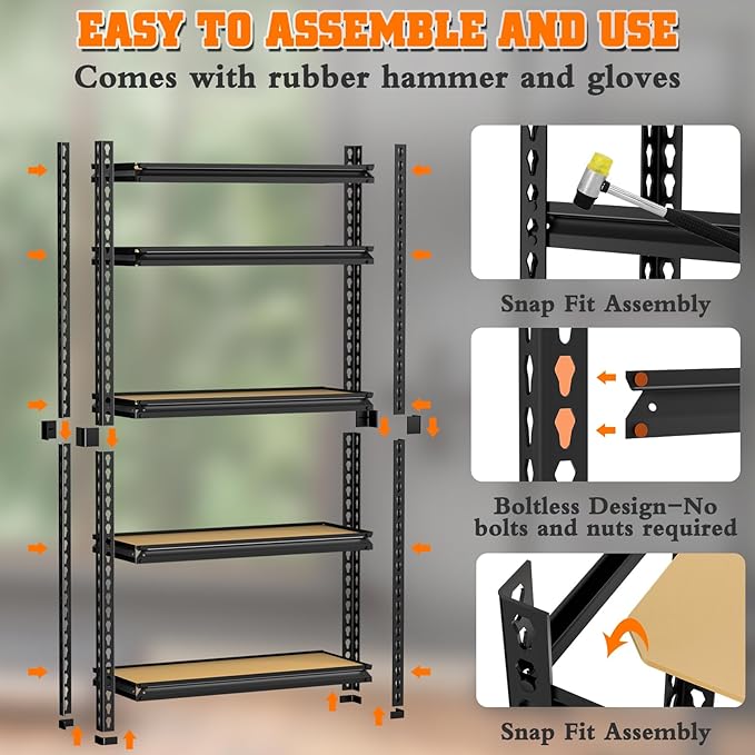 LEVELEVE 5-Tier Storage Shelving Unit, 2020 lbs Capacity, Heavy Duty Adjustable Metal Utility Shelf, 48" L x 18" W x 73" H for Garage, Kitchen, Pantry, Basement, Bathroom, Laundry, 3 Pack