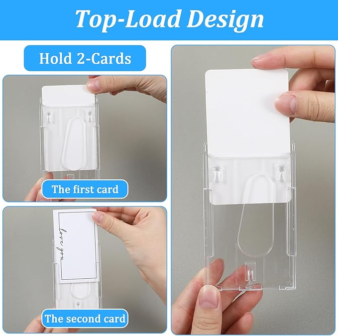25 Pack Vertical 2-Card Badge Holder, Heavy Duty Hard Plastic ID Card Holder with Thumb Slot, Clear PC Protector Sleeve for Office, School, Credit Cards & Driver's Licenses