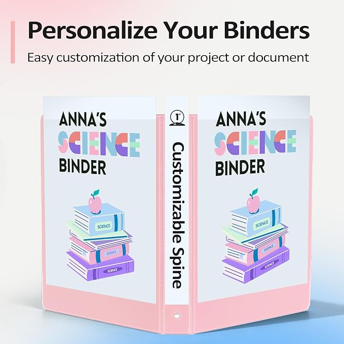 BinderX Extra Durable 3 Ring Binder, Round Rings 1 Inch Binder, Fits 175 Sheets of 8.5x11 Paper, Customizable View Cover with Inside Pockets, Cute 1" Binders, 1 Inch Binders 3 Ring, Aqua Blue