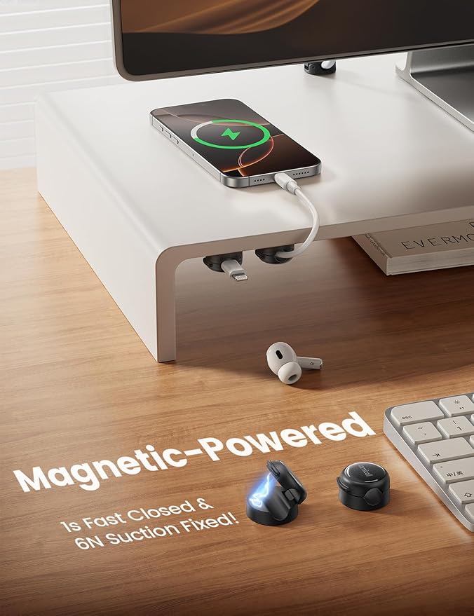 8Pack Magnetic Cord Organizer Cable Clips - Lamicall [Crystal-Clear] Desk Cable Managment for Phone Charging Cord, Adhesive Wire Holder for Home Office Desk Nightstand, Christmas Organizer Accessories