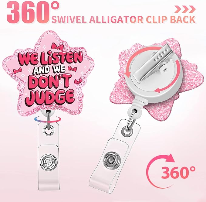 Aoryalps WE Listen and WE Dont Judge Badge Reel Holder Retractable with ID Clip for Nurse Nursing Name Tag Card Nursing Student Teacher Doctor Medical Assistant Work Office Clip-Gifts for Nurse