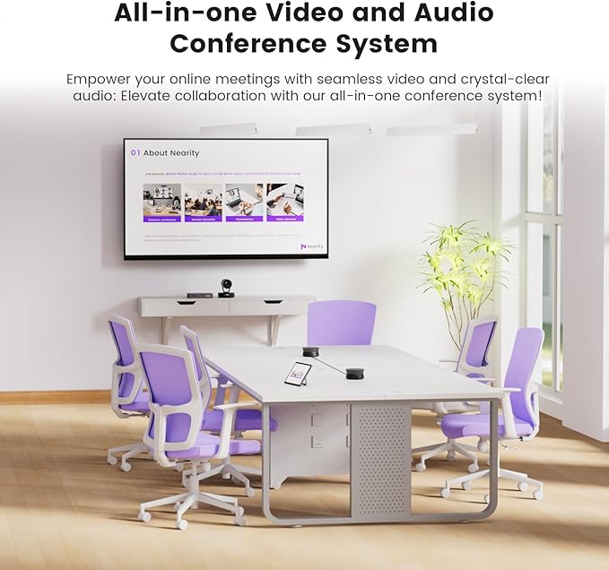 NEARITY Conference Room Camera System, Zoom Certified Scalable Conference Speakerphone, POE Daisy Chain, Noise Reduction, 2K NDI PTZ Webcam w/Optical Zoom for Video Conferencing/Streams in Large Rooms