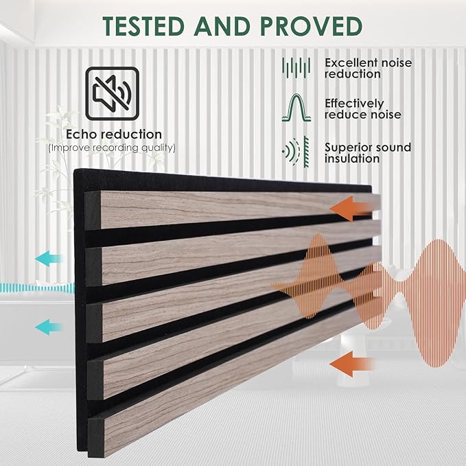 VallisCo 4-Piece Wood Slat Acoustic Panels for Stylish Interior Decor & Noise Reduction - 94.5" x 7.87" 3D Solid Wood Wall Panels for Ceiling and Wall, Covers 20.66 Sq Ft, Light Brown