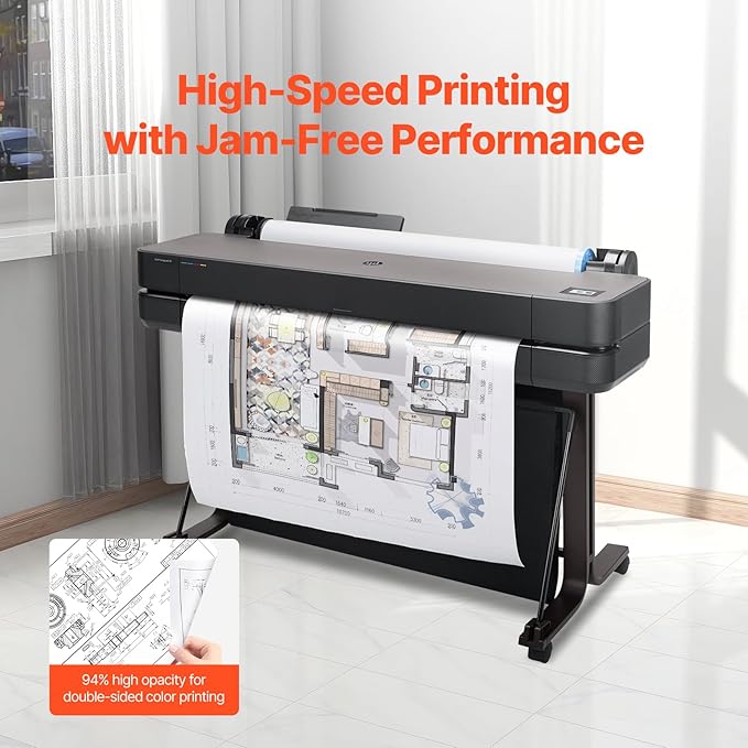 VEVOR 24 in x 150 ft Plotter Paper, 6 Rolls, 20 LB Bond, Architectural D/E, 2496 Sheets, White, Uncoated, Biodegradable, 94% Opacity, Ideal for CAD, Engineering, GIS Maps & Architectural Designs