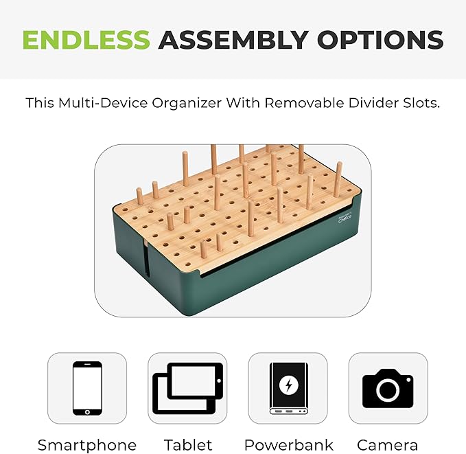 Prosumer's Choice Natural Bamboo Charging Station Rack for Smartphones and Tablets (Metal & Bamboo, Green)