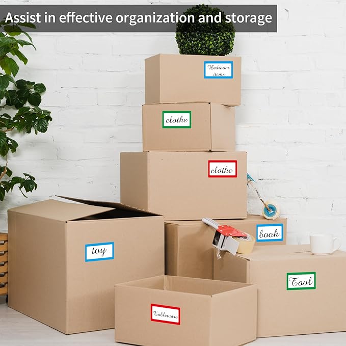 Removable Colored Labels Stickers, 3X5 Inch Removable Large Label Stickers for Moving Boxes and Storage Bins- Waterproof- Writable- Tear Resistant (Blue/Red/Green)