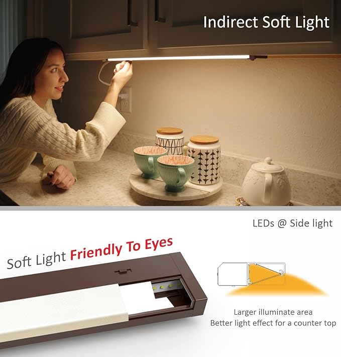Leetdud LED Under Cabinet Lighting Hardwired or Plug in, 32 Inch 16W, Dimmable 5 Color 2700K/3000K/3500K/4000K/5000K, Linkable Eyes Care Design Counter Lights for Kitchen, Sink, ETL Listed, Bronze