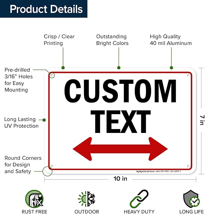 Custom Arrow,Custom Directional Sign, Two Way Arrow,7x10 Inches, Rust Free .040 Aluminum, Fade Resistant, Made in USA by My Sign Center