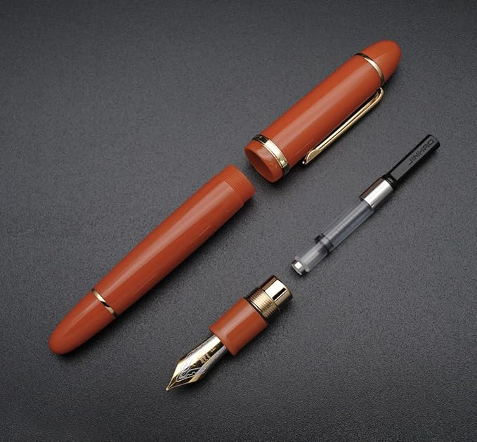 JINHAO X159 Fountain Pen (F Nib 0.5mm, Orange Red with Gold Clip)
