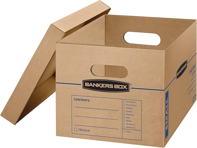 Bankers Box Small Classic Moving Box 15 Pack, Reinforced Handles, Tape-Free Assembly, Box with Lid, 15-in x 12-in x 10-in (7714209)