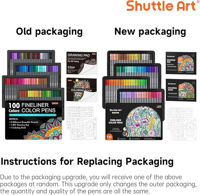 Shuttle Art Fineliner Colored Pens, 100 Colors 0.38mm Fine Point Pens with Stencils & Adult Coloring Books for Coloring, Drawing, Detailing, Writing Note Taking Calendar and Journal Art Projects