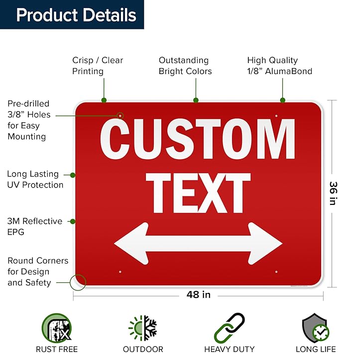 Custom Arrow,Custom Directional Sign, Two way Arrow,36x48 Inches, Reflective, Rust Free DiBound, Fade Resistant, Made in USA by My Sign Center