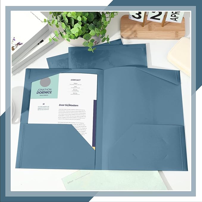 Henoyso 36 Pcs Plastic Folders with Clear Front Pockets Heavy Duty File Folders with 2 Pockets and Card Slot for Student Communication School Office Presentation Report (Blue Gray)