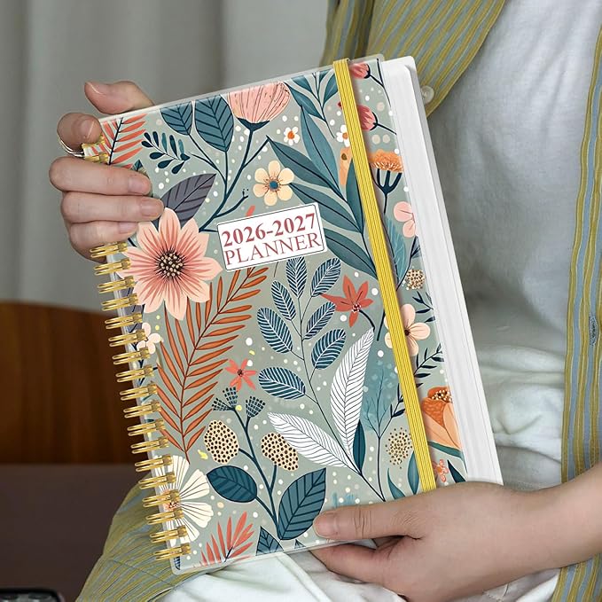 2026-2027 Planner - 18 Months Weekly & Monthly Planner from January 2026 - June 2027, Spiral Notebook 2026-2027 with Elastic Closure, Inner Pocket, Medium 5.8" x 8.3", Flower-A