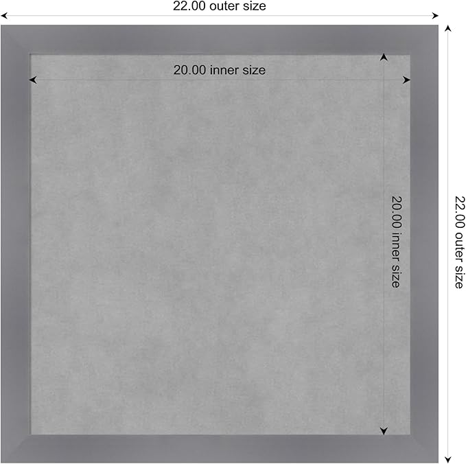 Amanti Art Grey Framed Magnetic Board 22x22 Medium Vision Board for use with Magnets, 100% Metal Sheet to Display Items as Office Decor or for Home Organization in mudroom, Kitchen or Kids Room