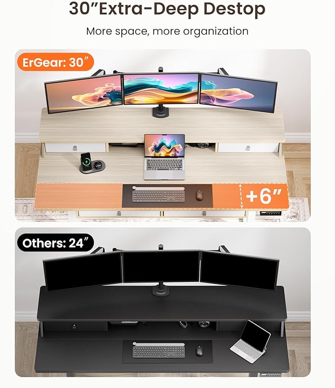ErGear Electric Standing Desk with 4 Drawers, Height Adjustable Desk with Storage, C-Clamp Mount Compatible, Computer Home Office Table with Cable Management Tray