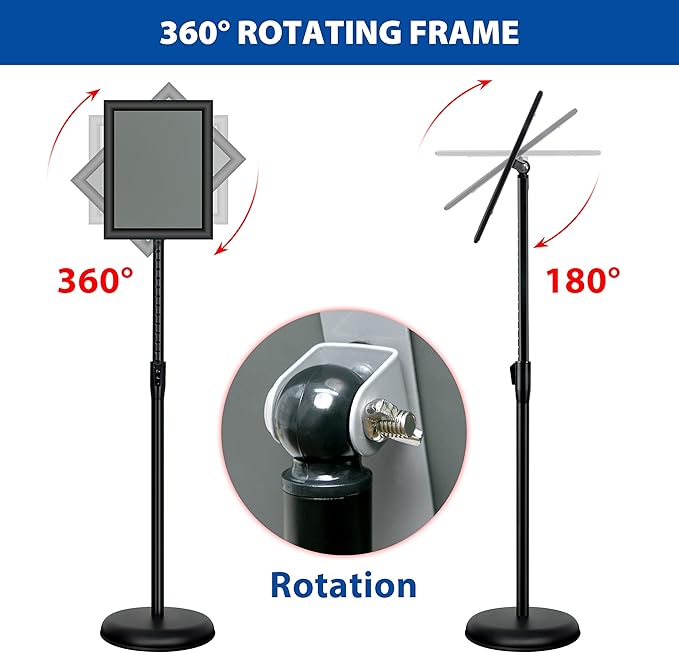 VAIIGO 6Packs 8.5x11 Inch Adjustable Pedestal Poster Sign Stand, Heavy Duty Floor Standing Sign Holder Stand Aluminum Snap Open Frame for Vertical and Horizontal View Sign Displayed(Black)