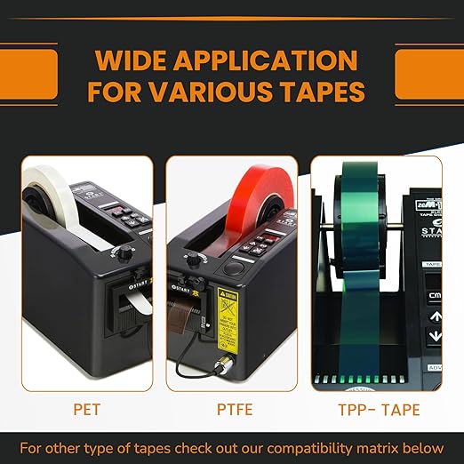 START International ZCM1000 Electric Tape Dispenser – Automatic Adhesive Tape Cutting Machine with Adjustable Feed Roller, Steel Frame, LED Display - for 0.28"-2" Tapes