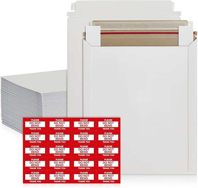 Rigid Mailers 9x12 Inches with 200 Side Strips for Extra Protection from Bending - 100 Pack – Self Adhesive with tear strip for Documents, Photos, CDs, Magazines, and Literature