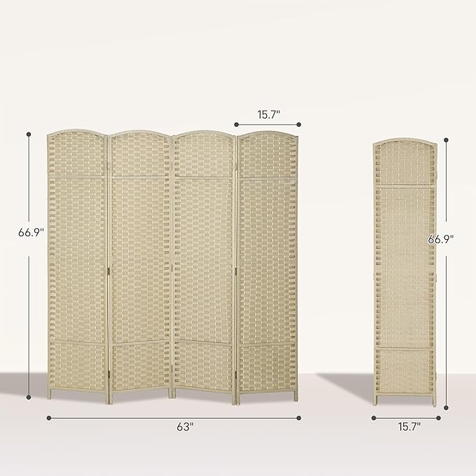 HOMCOM Room Divider, 4 Panel Folding Privacy Screen, 5.6' Tall Freestanding Partition for Home Office, Bedroom, Beige