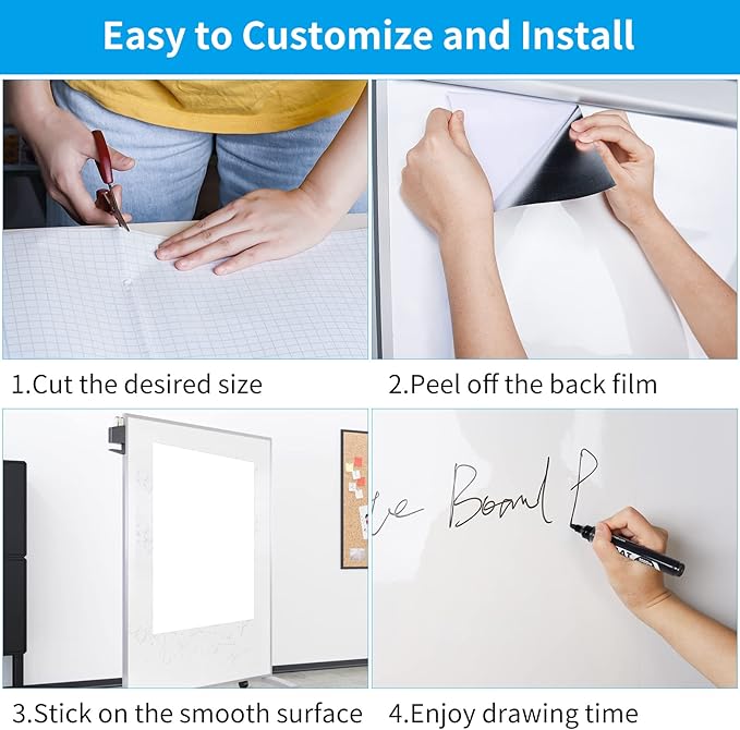 AFMAT Whiteboard Sticker, 17.3" x 36" Dry Erase Wallpaper, Peel and Stick White Board for Wall, Stain-Proof Whiteboard Contact Paper Roll, Dry Erase Board Stick on for Office/Classroom, 1 Marker WS40