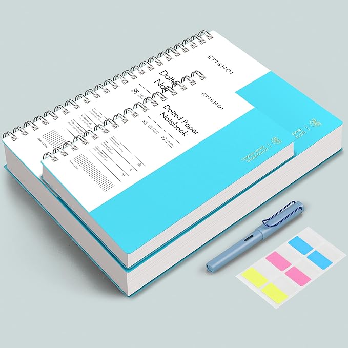 EMSHOI A4 Spiral Notebook Bullet Dotted journal, 11.2" X 8.27", 300 Pages/150 Sheets, 100gsm Dot Grid Paper, Waterproof Softcover, Twin-Wire Binding, for School Work Writing Note Taking-Blue