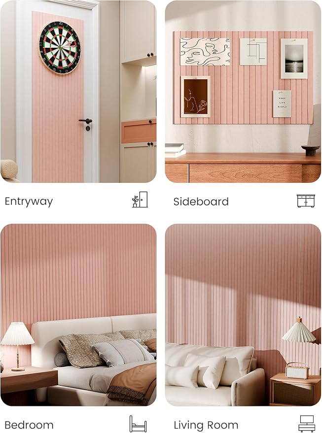 Bumusty Large Cork Board Alternative-36 x24 Felt Bulletin Board Tiles, with 30 Pushpins, 40 Adhesive Tabs, 6-Pack Slat Wall Paneling, Cork Boards for Office Push Pin Board Felt Board-Pink