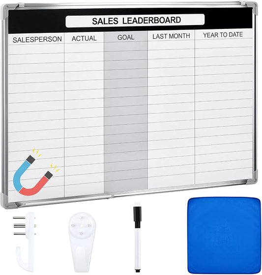 Lincia Sales Leaderboard Dry Erase Whiteboard Magnetic Dry Erase Board with Lines Sliding Marker Tray Aluminum Frame White Board Planner for Wall Sales Performance Recording Tracking Office Supplies