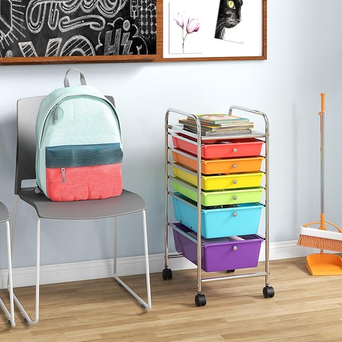 Giantex 6 Storage Drawer Cart Rolling Organizer Cart for Tools Scrapbook Paper Home Office School Multipurpose Mobile Utility Cart (Tomato, Orange, Light Green, Turquoise, Purple)