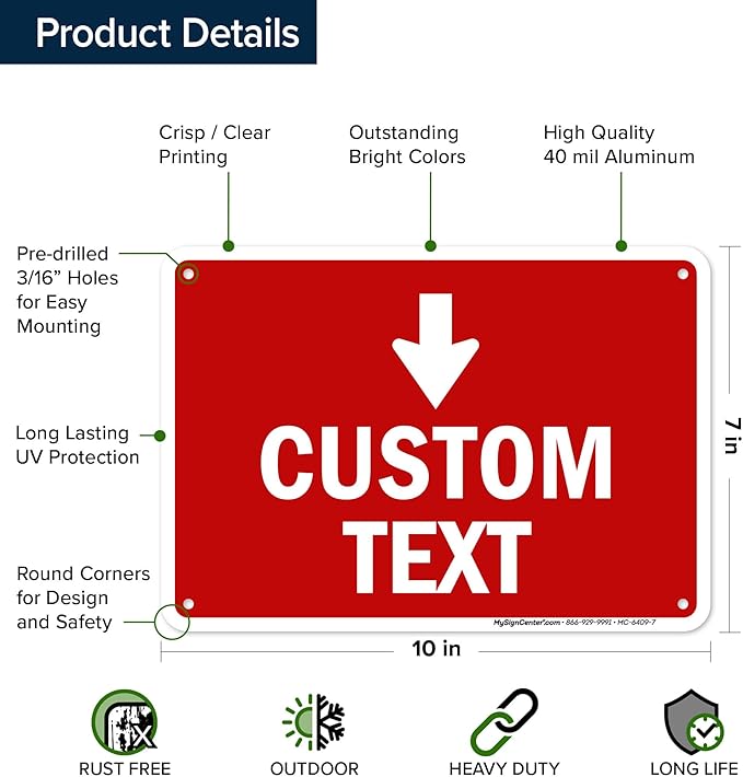 Custom Arrow,Custom Directional Sign, Down Arrow,7x10 Inches, Rust Free .040 Aluminum, Fade Resistant, Made in USA by My Sign Center
