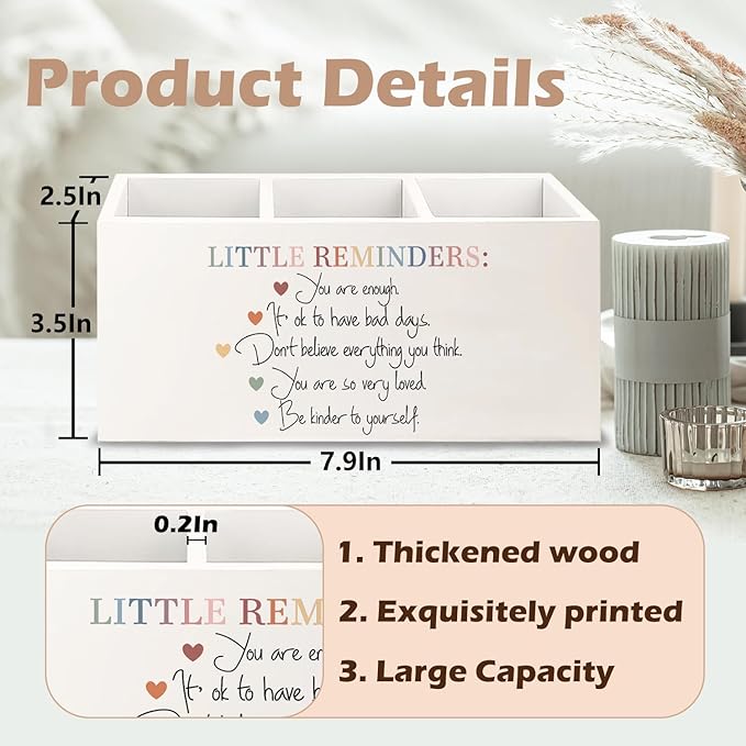 URLLUAE Little Reminders Mental Health Wooden Pen Pencil Holder for Office Desk Accessories, Therapist Gifts, Mental Health Positive Affirmations Makeup Brush Toothbrush Holder Organizer