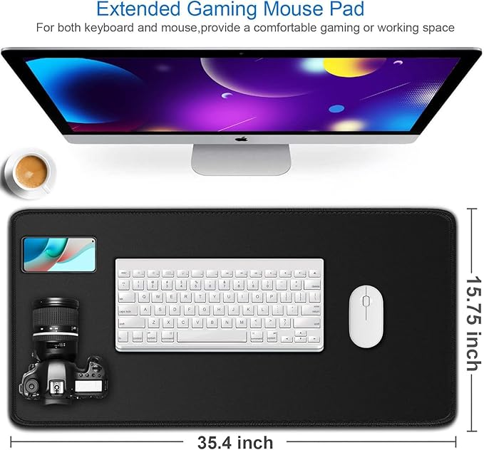 Large Mouse Pad, 35.42x15.7 inch Large Gaming Non-Slip Mousepad, Water Resist Computer Keyboard Mouse Mat Rubber Base Long Desk Mouse Pad for Work & Gaming, Office & Home, Black