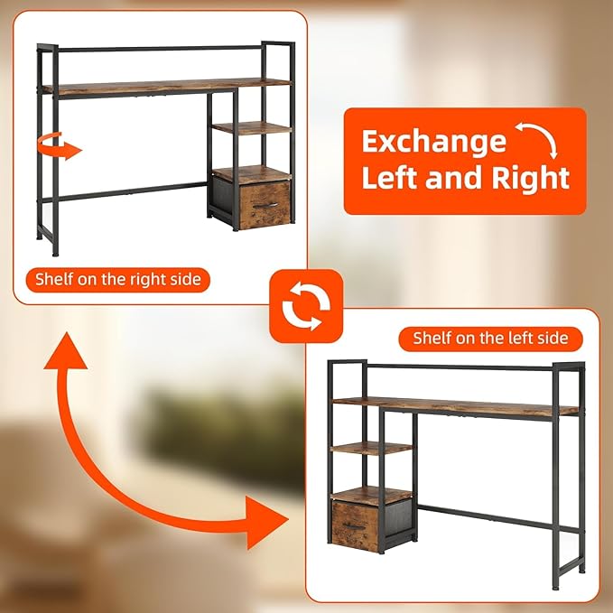 Desk Shelf with Drawer, 41.3" Desktop Organizer Shelf, Desk Hutch for Computer Monitor Max 32", 3 Tier Desktop Display Rack, Wooden Desk Top Bookshelf Storage Rack for Home Office Dorm, Rustic Brown