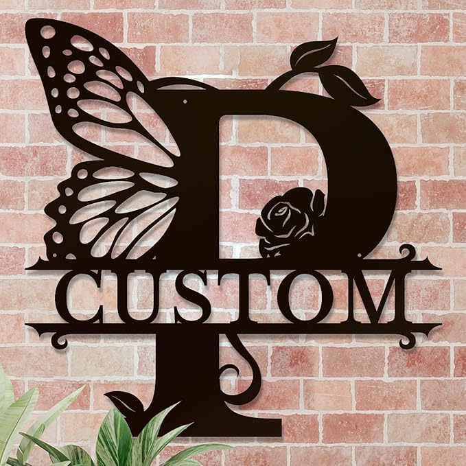Personalized Custom Letter Name metal Signs,Custom Black Letter Monogram Wall Art Decor,Metal Signs Plaques Outdoor wall Decorative Signage (P)
