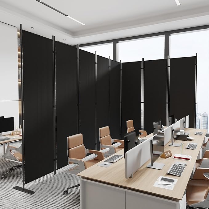 C-Hopetree 8 Panels Room Divider, 6 Ft Tall Indoor Folding Privacy Screen, Portable Partition Separator, Freestanding Separation Temporary Wall for Office, Bedroom, 160" W X 71" H, Black