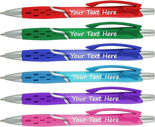 Personalized Ballpoint Pens With your Custom Logo or Text-300 Pack Bulk-for Businesses, Parties, and Events, Custom Printed, Vivid Colored Translucent Barrel, Click Pens, Black Ink, Assorted Colors