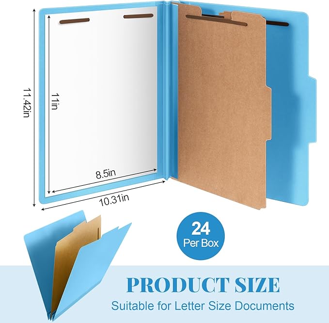 Skyygemm 24 Pcs Classification Folders Letter Size, 1 Divider Pressboard File Folder with Fasteners, Expanding File Organizer Bulk for School Teachers, Office Employee, Coworker, Staff (Blue)