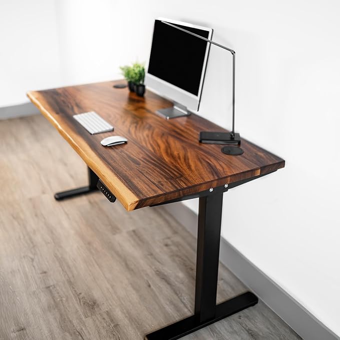 Standing Desk – Walnut Solid Wood Desk, Natural Live Edge, Adjustable Height Dual Motor, Sit Stand for Home Office (Black, W48 x D27)