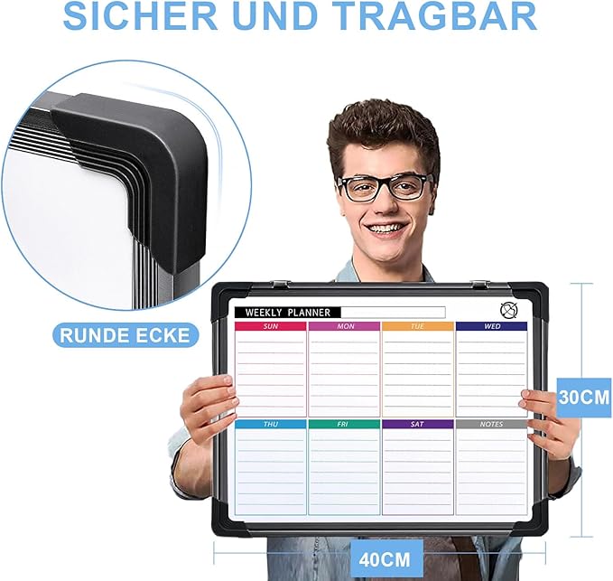 ARCOBIS Small Weekly Dry Erase Board for Wall, 12" x 16" Magnetic Calendar Whiteboard, Hanging Double-Sided White Board for Planning, Memo, to Do List, School, Home, Office, Black Frame