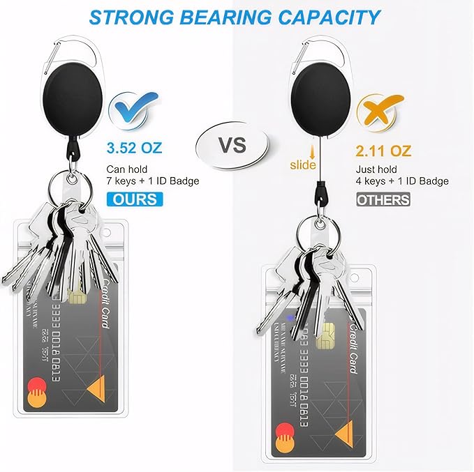 SOVYOULIVE 50 Pack Heavy-Duty Retractable Badge Holders with Carabiner Clip and Key Ring, Black ID Badge Reel for Office, ID Card Holder and Key Chain
