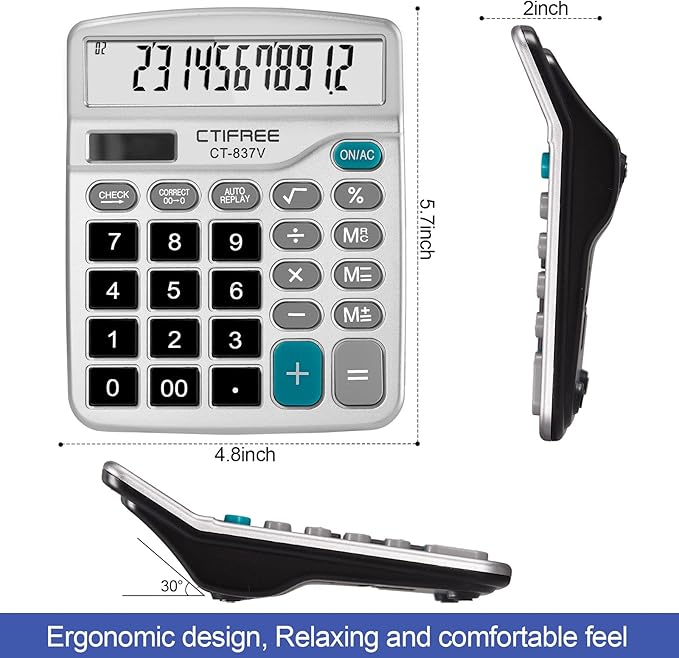 Flutesan 8 Pack Calculator Bulk 12 Digit Solar Power Calculator Solar and Battery Dual Power Desktop Calculators with Big Buttons and Large Display Handheld Calculators for Office, Home, School