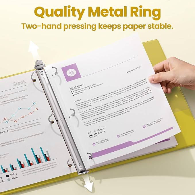 SUNEE 3 Ring Binder 1.5 Inch 1 Pack, Clear View Binder Three Ring PVC-Free (Fit 8.5x11 Inches) for School or Office Supplies, Yellow