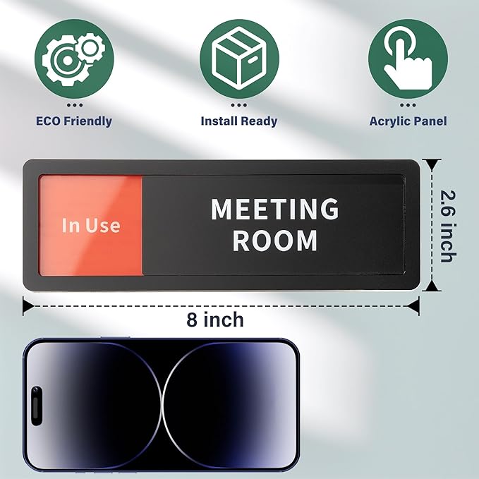 Office Room Door Sign Do Not Disturb,Versatile In-Use/Available Slider Sign for Office Home, Meeting Vacant Occupied Privacy Room Sign,Frosted Black 8" x 2.6"