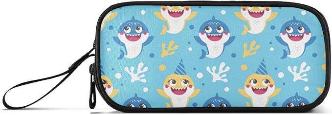 BOENLE Custom Cute Baby Shark Pencil Case Box Boys Girls Personalized Name Large Pencil Pouch Stationery Pen Bag Organizer for Kids Adults School Office